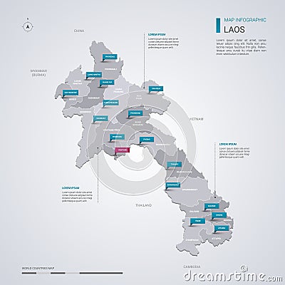 Laos vector map with infographic elements, pointer marks Vector Illustration