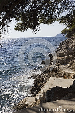 Lapad cliff side, facing adriatic sea Stock Photo