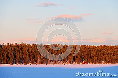 Sunset colours in Lapland, near Kiruna city, the northernmost town in Sweden, Europe Stock Photo