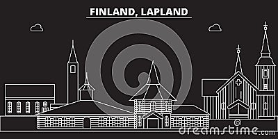 Lapland silhouette skyline. Finland - Lapland vector city, finnish linear architecture, buildings. Lapland travel Vector Illustration