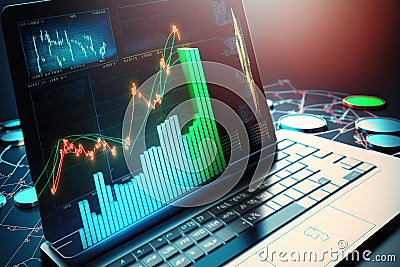 lapto agram Graph concept business online market Stock Stock Photo