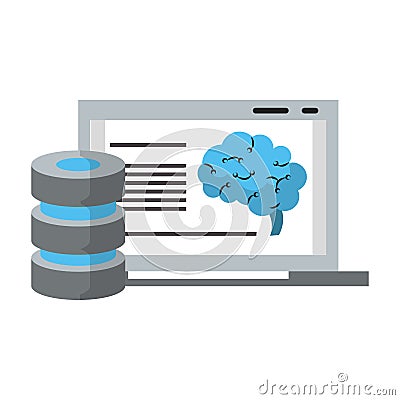 Laptop analizing human brain artificial intelligence Vector illustration Vector Illustration