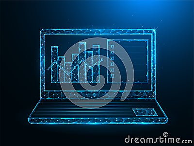 Laptop and analytical data low poly art Vector Illustration