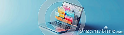 Laptop with an animated file drawer interface highlighting data accessibility Stock Photo
