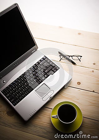 Laptop & Ballpoint & Glasses Stock Photo