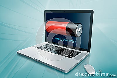 A laptop with battery on the screen Stock Photo