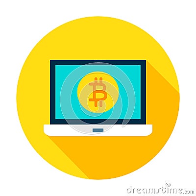 Laptop Bitcoin Circle Icon Vector Illustration