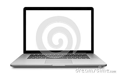 Laptop with blank screen front view position isolated on white background Stock Photo