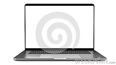 Laptop with blank screen isolated on white background, white aluminium body. Stock Photo