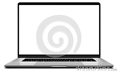 Laptop with blank screen silver color isolated on transparent white background - super high detailed Vector Illustration