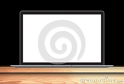 Laptop with blank screen on table black background - realistic illustration Cartoon Illustration