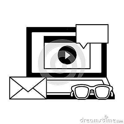 Laptop blog email speech bubble internet social media Vector Illustration
