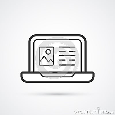 Laptop blog flat line trendy black icon. Vector eps10 Cartoon Illustration