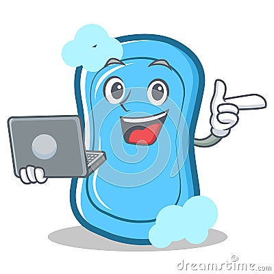 With laptop blue soap character cartoon Vector Illustration