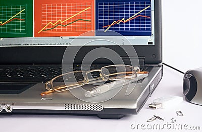 Laptop business and glasse and pens Stock Photo