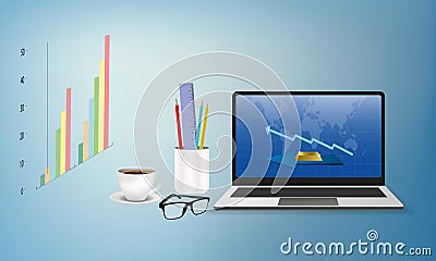 laptop business marketing Vector Illustration