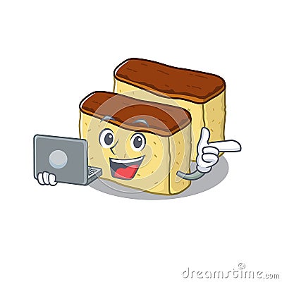 With laptop castella cake isolated in the cartoon Vector Illustration
