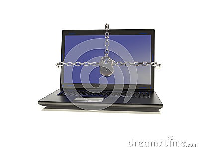 Laptop chains to lock the screen 3D illustration Stock Photo