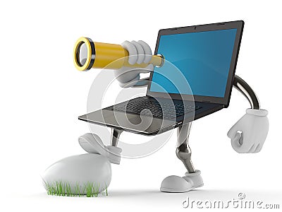 Laptop character looking through a telescope Stock Photo