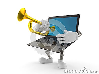Laptop character playing the trumpet Stock Photo