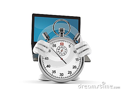 Laptop character with stopwatch Cartoon Illustration
