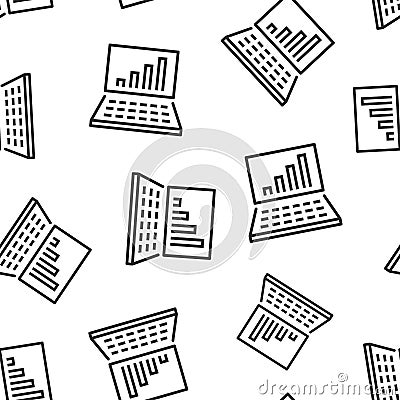 Laptop chart icon in flat style. SEO data vector illustration on white isolated background. Computer diagram seamless pattern Vector Illustration