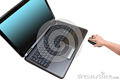 Laptop and child hand using the mice Editorial Stock Photo