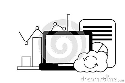 Laptop cloud computing reload chart finance document Vector Illustration