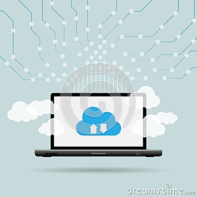 Laptop Cloud Uplink Vector Illustration