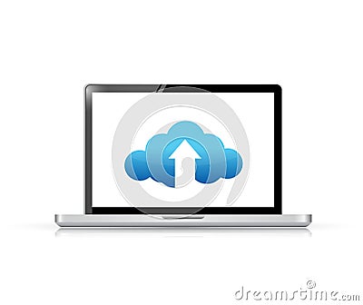 Laptop. cloud upload and arrow illustration Cartoon Illustration