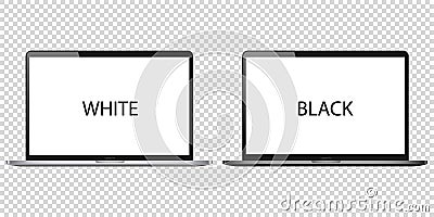 Laptop computer blank screen vector on white background pc mockup. black metal open monitor modern isolated desktop. silver Vector Illustration