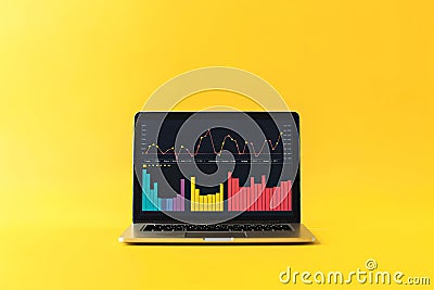 Laptop computer displaying a graph with colorful lines Stock Photo