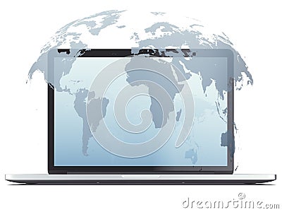 Laptop computer with globe hologram Stock Photo