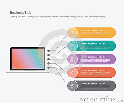 Laptop computer infographic with list of detail explanation template banner for information - vector Cartoon Illustration