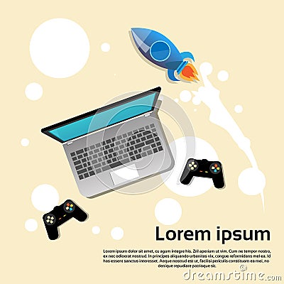 Laptop Computer With Joystick Video Game Play Console Vector Illustration