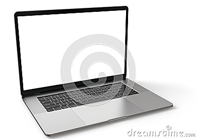 Laptop computer MacBook Pro style, with blank screen on white background, for mockup Stock Photo