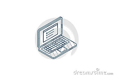 laptop computer, notebook isometric icon. 3d line art technical drawing. Editable stroke vector Cartoon Illustration