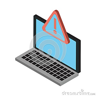 Laptop computer portable with caution signal Vector Illustration