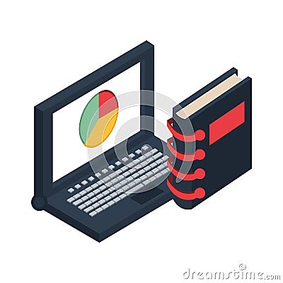 Laptop computer with statistics pie and agend Vector Illustration