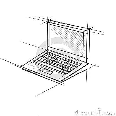 Laptop Computer Technical Drawing Cartoon Illustration