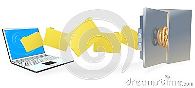 Laptop computer transferring files securely Vector Illustration