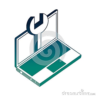 laptop computer wrench support digital technology Cartoon Illustration