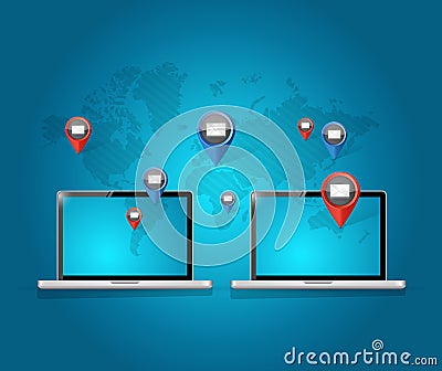 laptop computers email network communication Cartoon Illustration