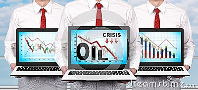 Laptop with crisis chart on screen Stock Photo