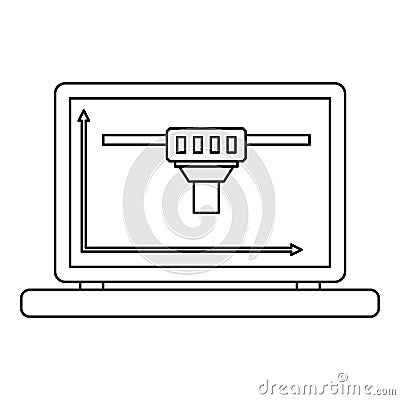 Laptop with 3D design icon, outline style Vector Illustration