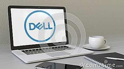 Laptop with Dell Inc. logo on the screen. Modern workplace conceptual editorial 3D rendering Editorial Stock Photo