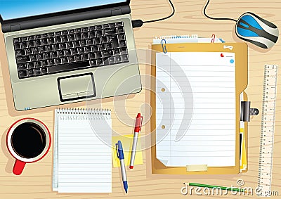 Laptop and desk Vector Illustration