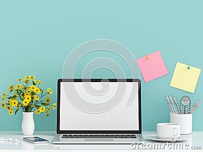 Laptop display for mockup on table, 3D rendering Stock Photo