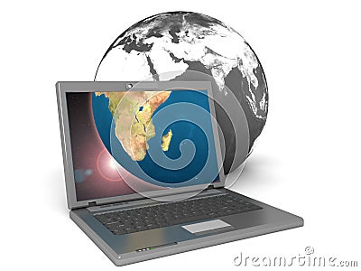 Laptop displaying the earth Cartoon Illustration