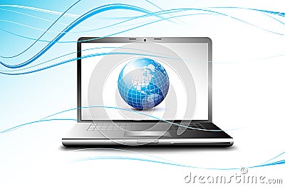 laptop displaying earth globe, business concept Vector Illustration